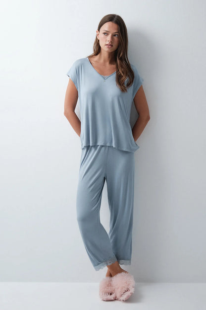 Women Secret Medium Blue Women Pale Blue Capri Pyjamas SKU: 4754190_12 Image 02