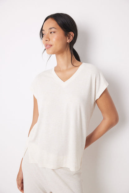 Ivory Ribbed Short Sleeve Set_03