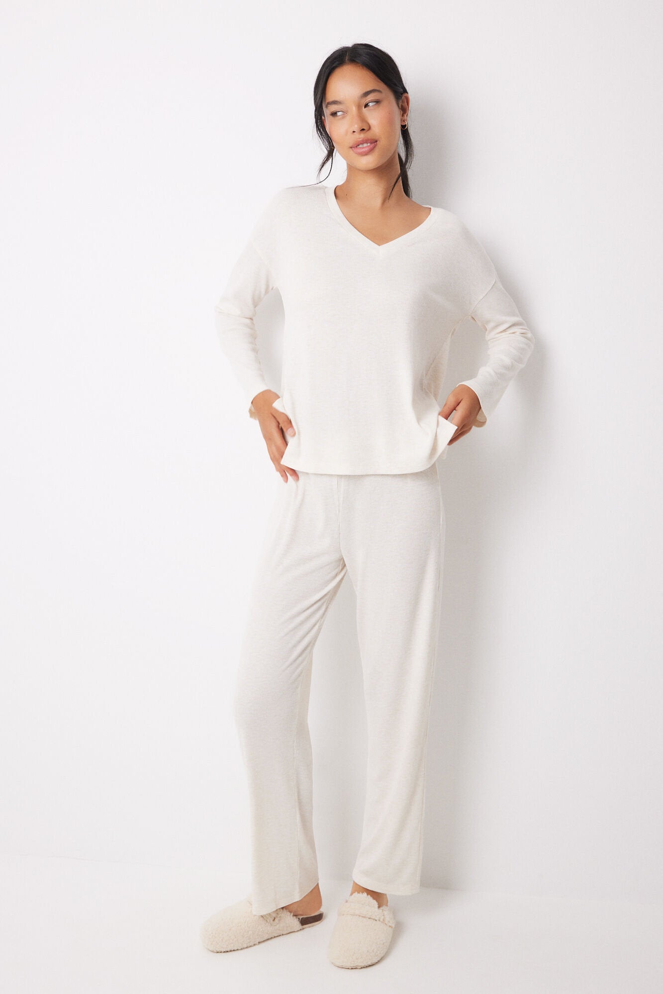 Ivory Ribbed Long Set_01