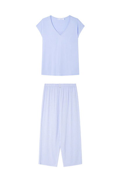 Women Secret_Capri Pyjamas with Blue Striped Viscose_4759924_28_06