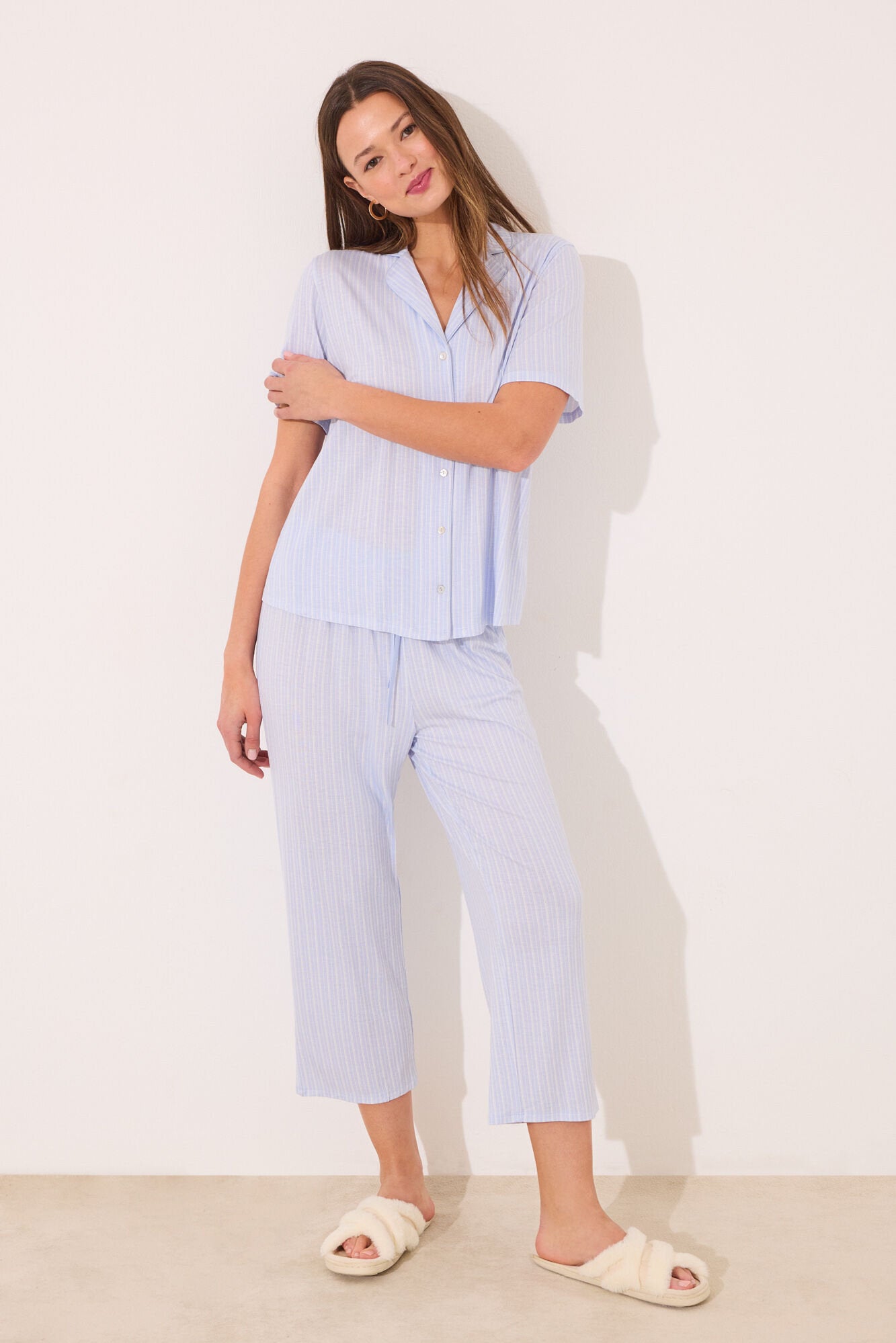 Women Secret_Capri Viscose Blue Striped Classic Pyjamas_4759926_28_01