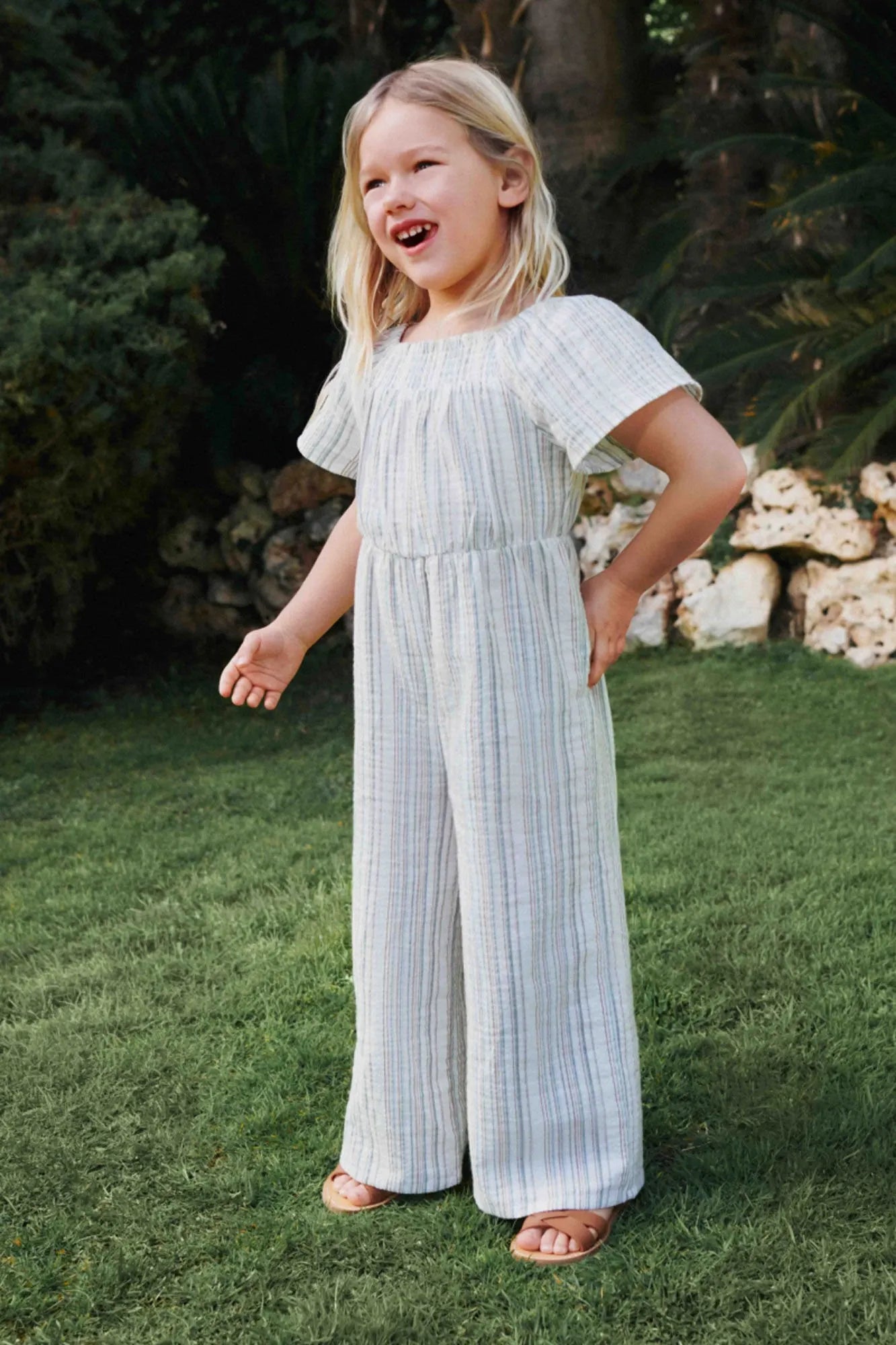 Springfield Brown Girls Striped Jumpsuit SKU: 4763001_56 Image 01