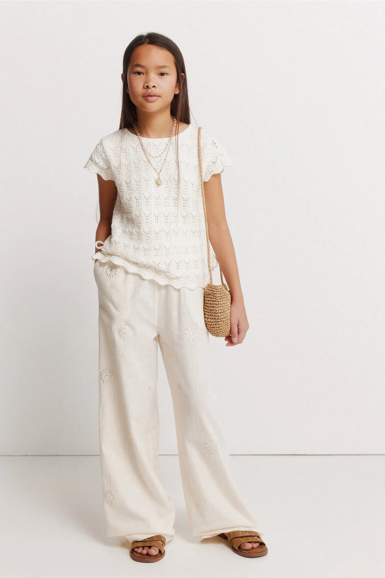 Springfield Beige Girls Fluid Embroidered Trousers SKU: 4793002_37 Image 02