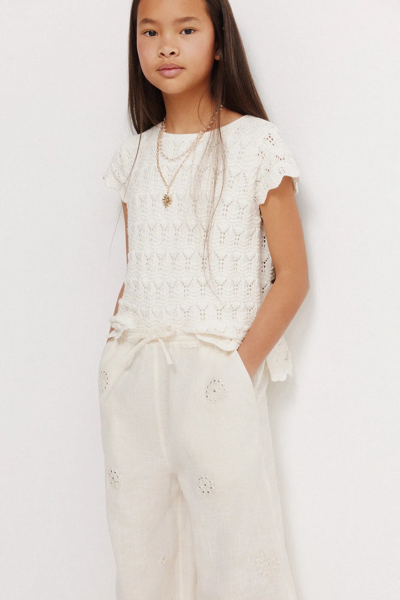 Springfield Beige Girls Fluid Embroidered Trousers SKU: 4793002_37 Image 04