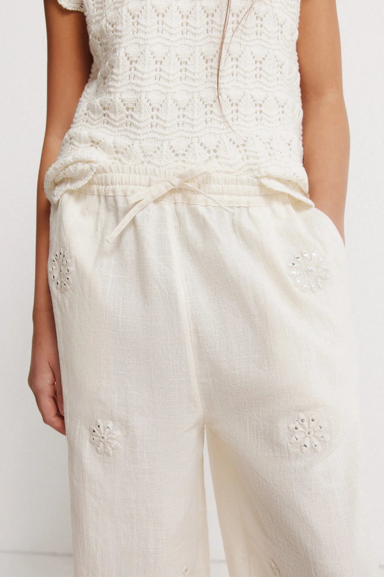 Springfield Beige Girls Fluid Embroidered Trousers SKU: 4793002_37 Image 05