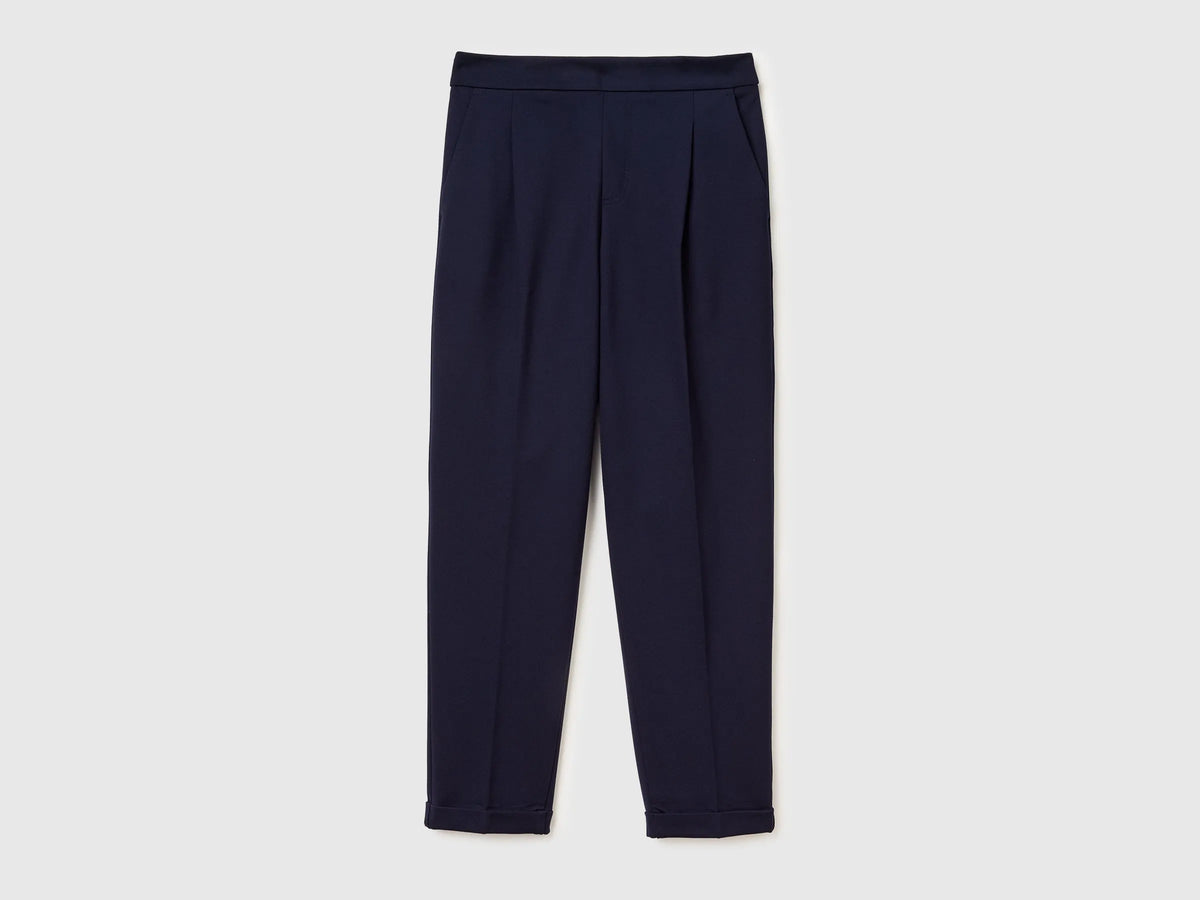 Benetton Dark Blue Women Regular Fit Trousers with Crease SKU: 47CKDF0AZ_016 Image 01
