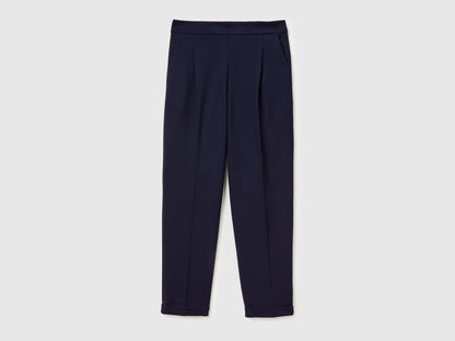 Benetton Dark Blue Women Regular Fit Trousers with Crease SKU: 47CKDF0AZ_016 Image 01