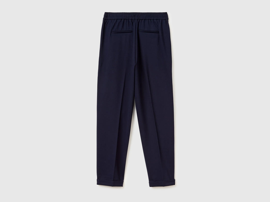 Benetton Dark Blue Women Regular Fit Trousers with Crease SKU: 47CKDF0AZ_016 Image 02