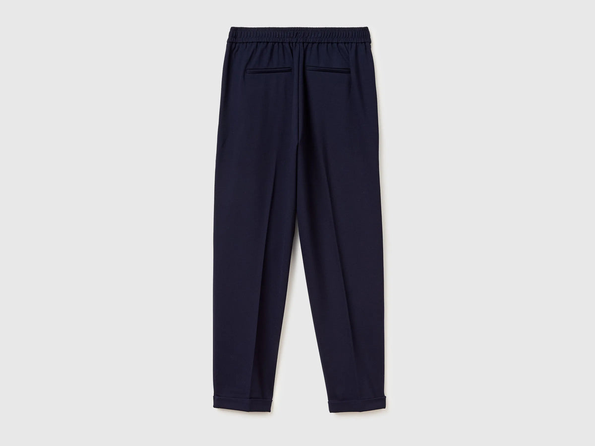 Benetton Dark Blue Women Regular Fit Trousers with Crease SKU: 47CKDF0AZ_016 Image 02