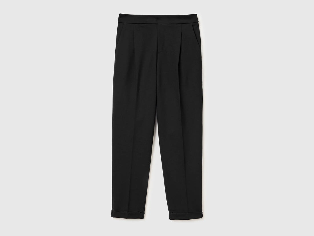 Benetton Black Women Regular Fit Trousers with Crease SKU: 47CKDF0AZ_100 Image 01