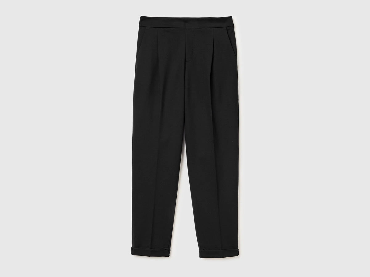 Benetton Black Women Regular Fit Trousers with Crease SKU: 47CKDF0AZ_100 Image 01