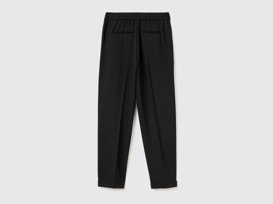 Benetton Black Women Regular Fit Trousers with Crease SKU: 47CKDF0AZ_100 Image 02