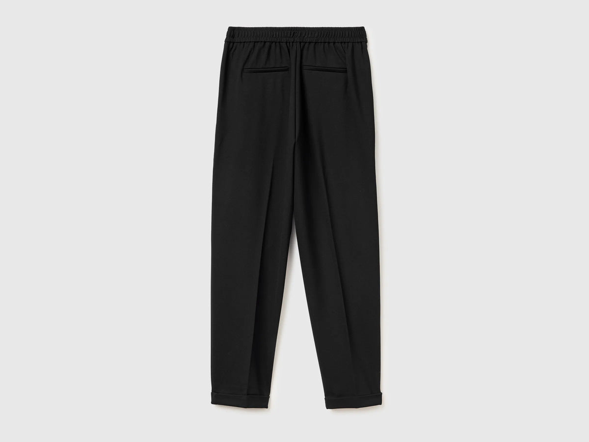 Benetton Black Women Regular Fit Trousers with Crease SKU: 47CKDF0AZ_100 Image 02