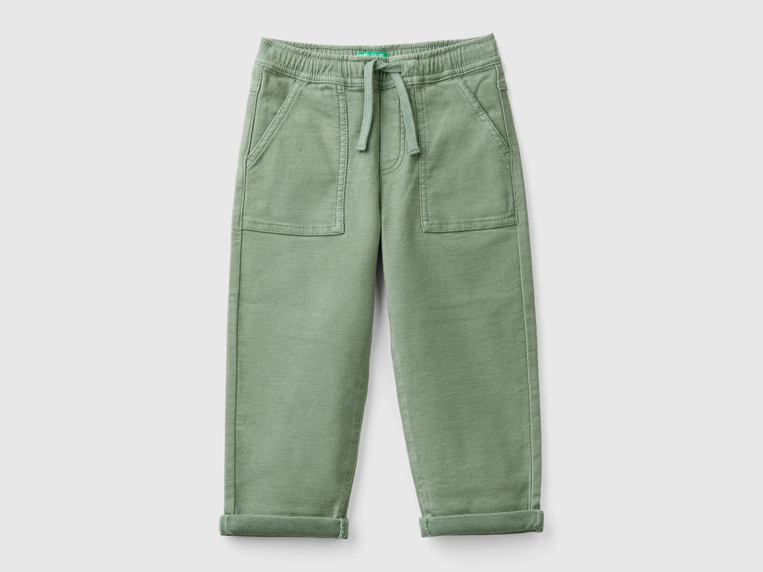 Benetton Military Green Boys Joggers with Cotton Blend with Drawstring SKU: 47K0GF026_075 Image 01