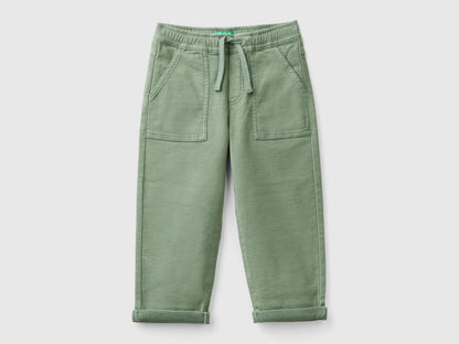Benetton Military Green Boys Joggers with Cotton Blend with Drawstring SKU: 47K0GF026_075 Image 01