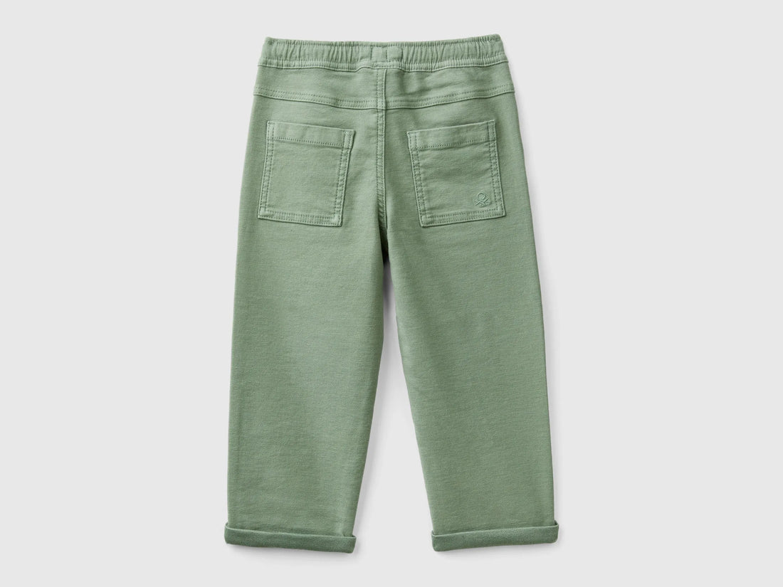 Benetton Military Green Boys Joggers with Cotton Blend with Drawstring SKU: 47K0GF026_075 Image 02