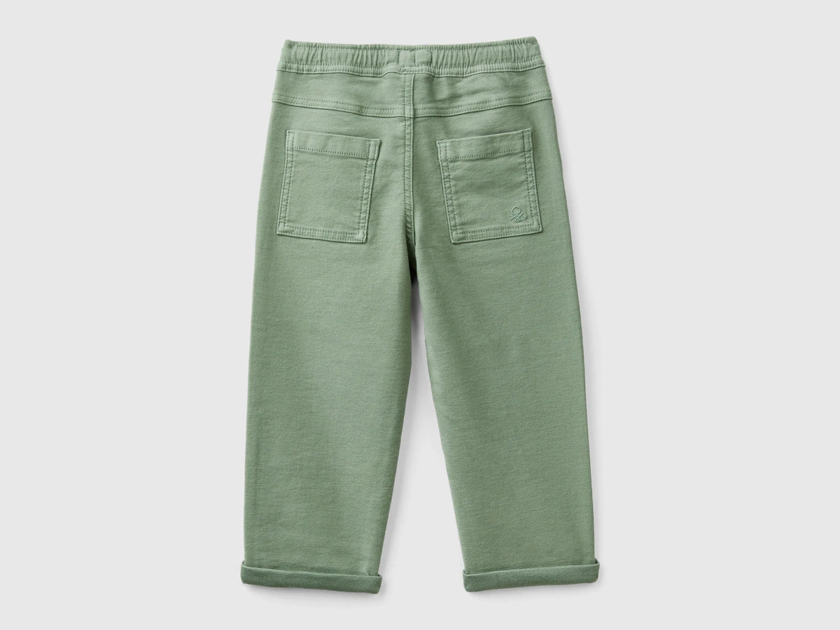 Benetton Military Green Boys Joggers with Cotton Blend with Drawstring SKU: 47K0GF026_075 Image 02