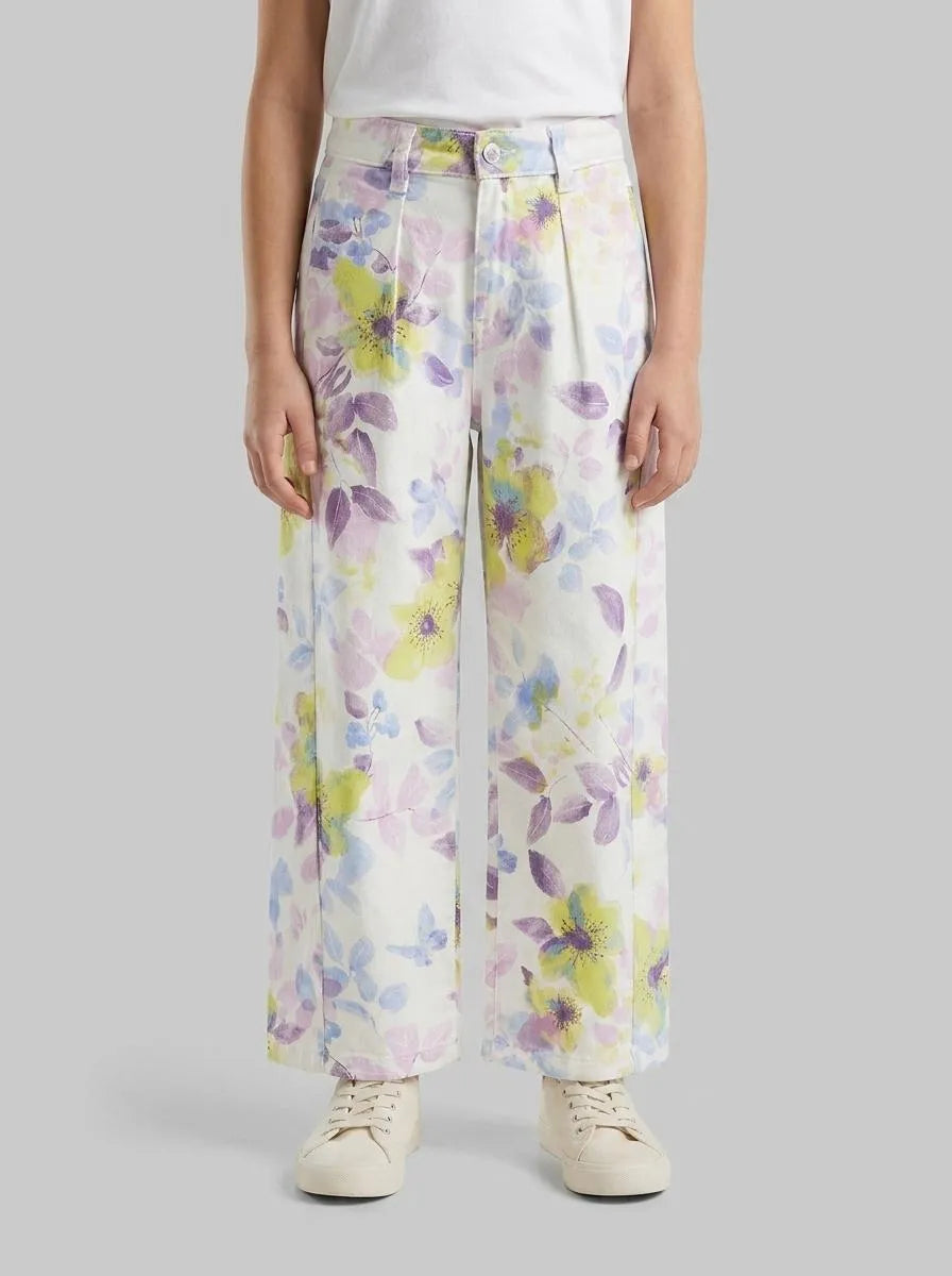 Benetton White Girls Baggy Fit Floral Trousers SKU: 47PPCF05S_67P Image 00