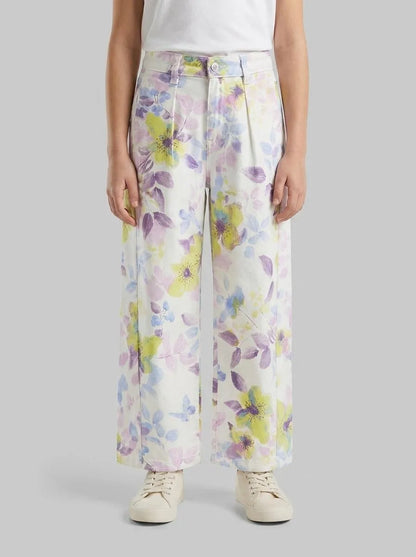 Benetton White Girls Baggy Fit Floral Trousers SKU: 47PPCF05S_67P Image 00