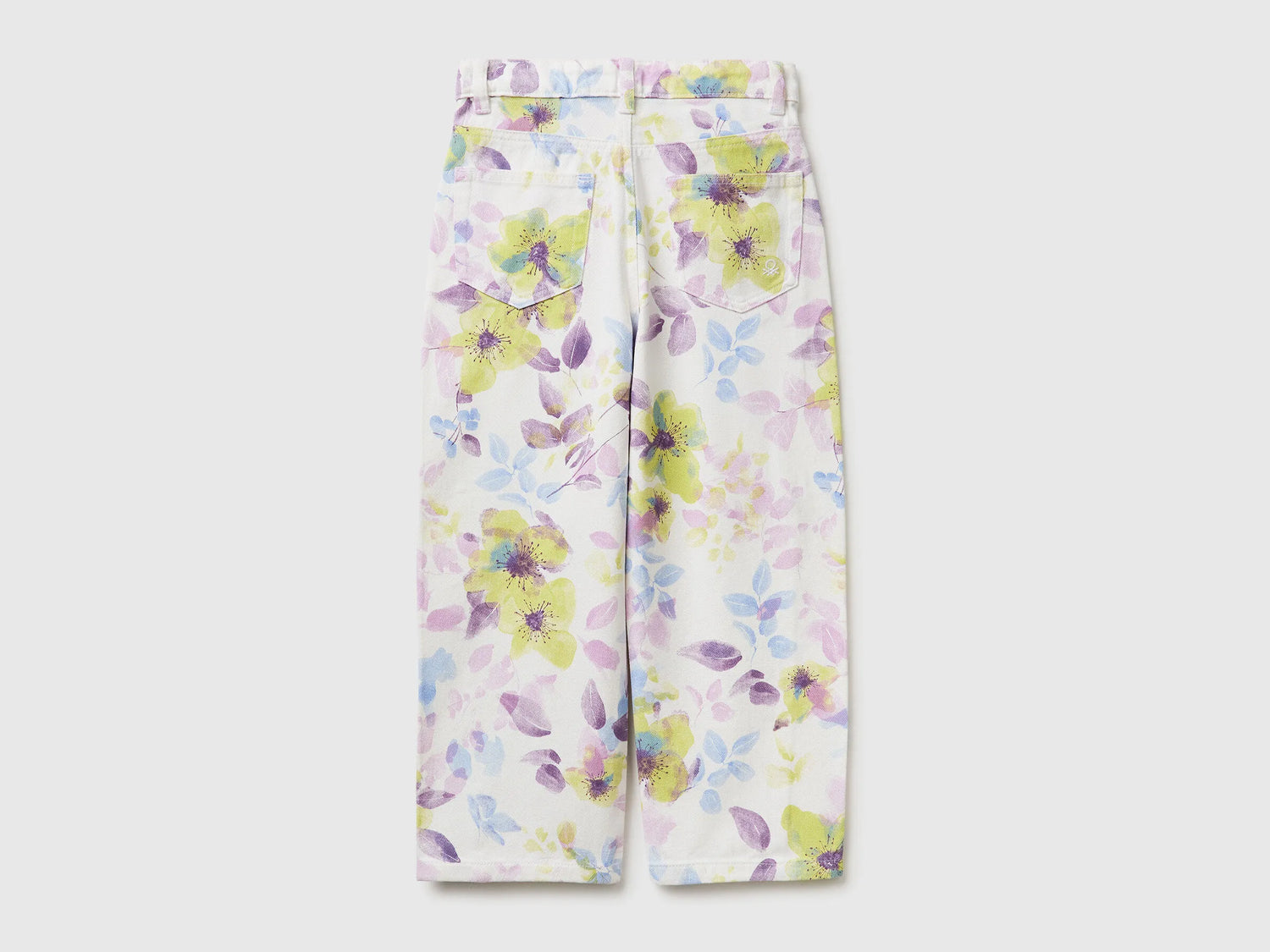 Benetton White Girls Baggy Fit Floral Trousers SKU: 47PPCF05S_67P Image 02