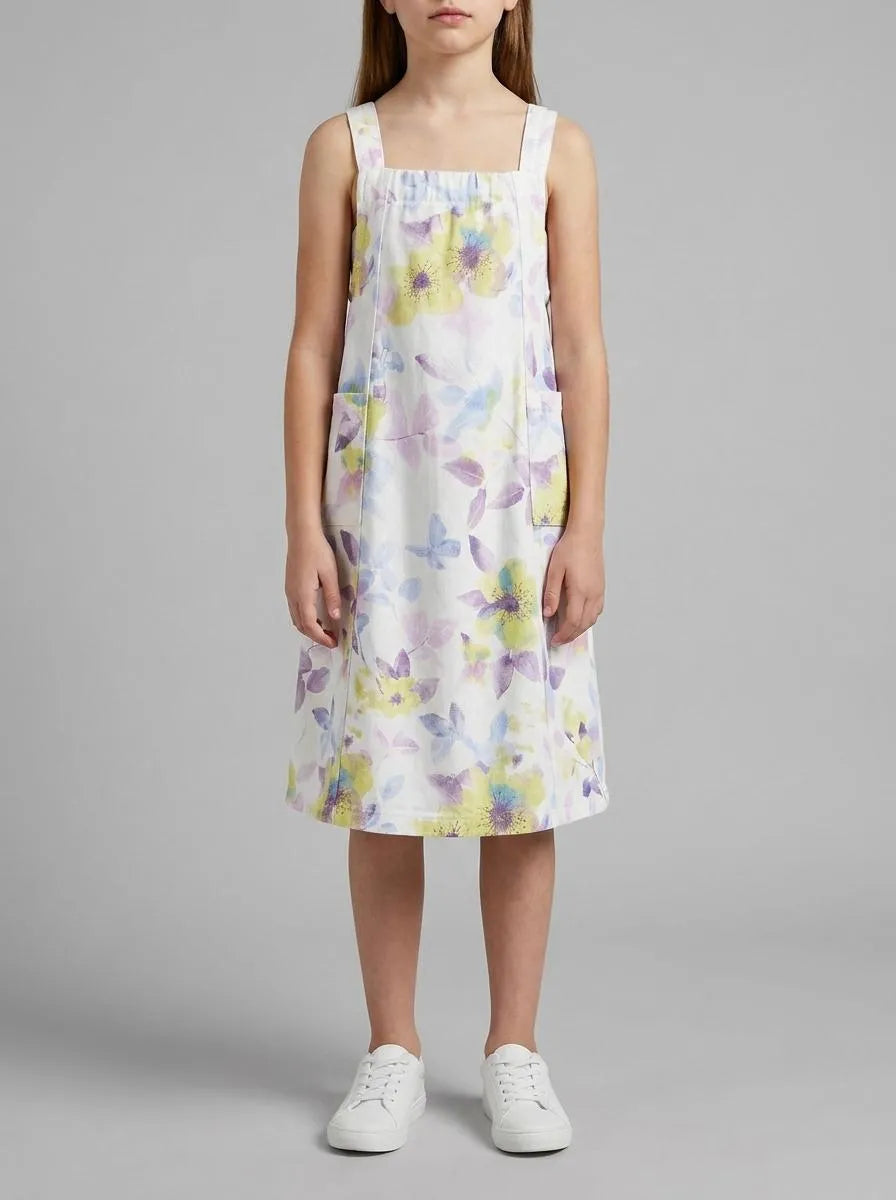 Benetton White Girls Floral Dungaree Dress SKU: 47PPGT00Q_67P Image 00