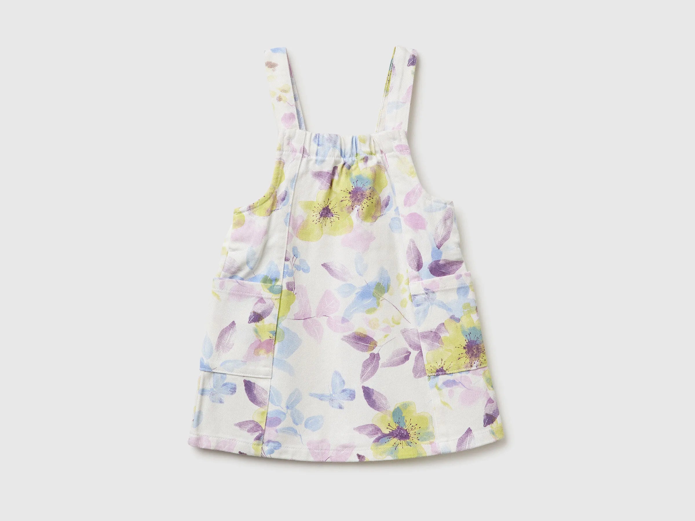 Benetton White Girls Floral Dungaree Dress SKU: 47PPGT00Q_67P Image 01