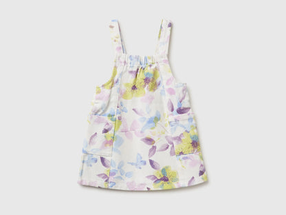Benetton White Girls Floral Dungaree Dress SKU: 47PPGT00Q_67P Image 01