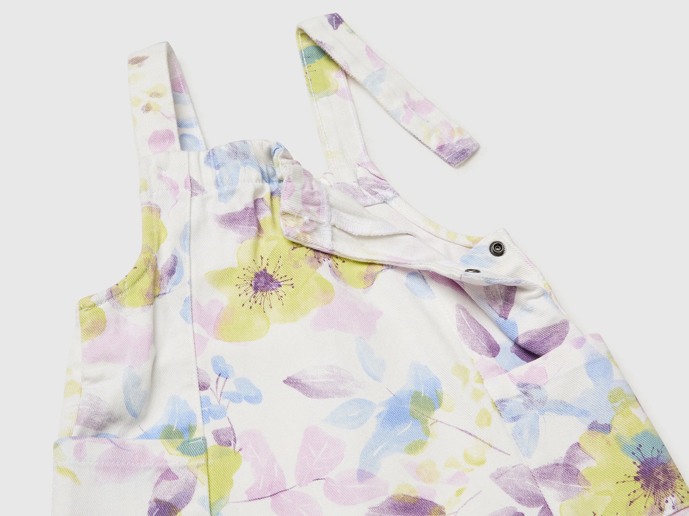 Benetton White Girls Floral Dungaree Dress SKU: 47PPGT00Q_67P Image 03