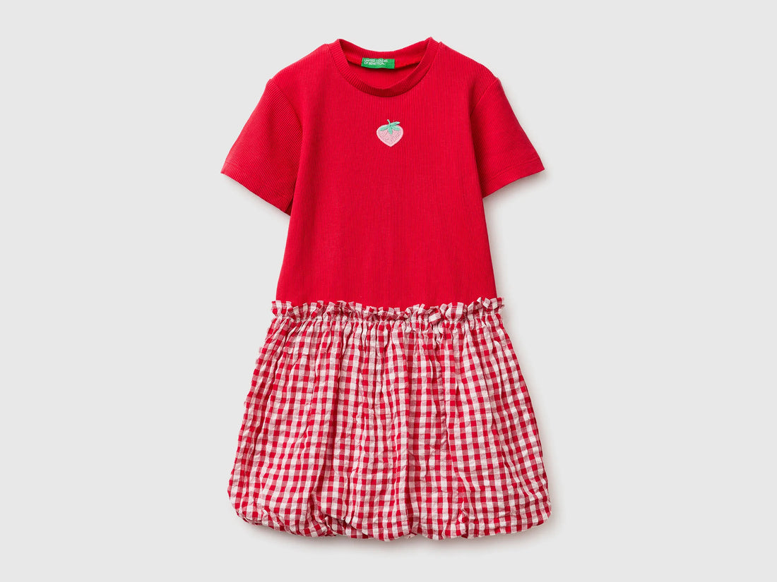 Benetton Red Girls Dress with Gingham Skirt SKU: 47QJGV02P_903 Image 01