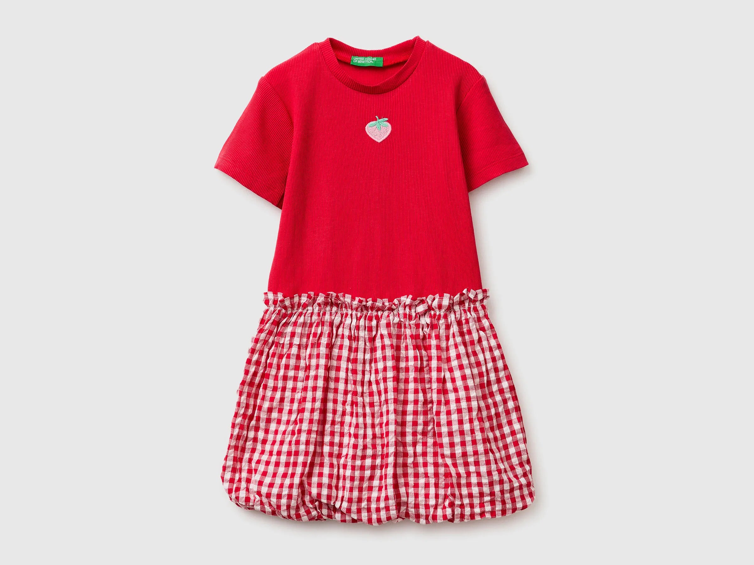 Benetton Red Girls Dress with Gingham Skirt SKU: 47QJGV02P_903 Image 01