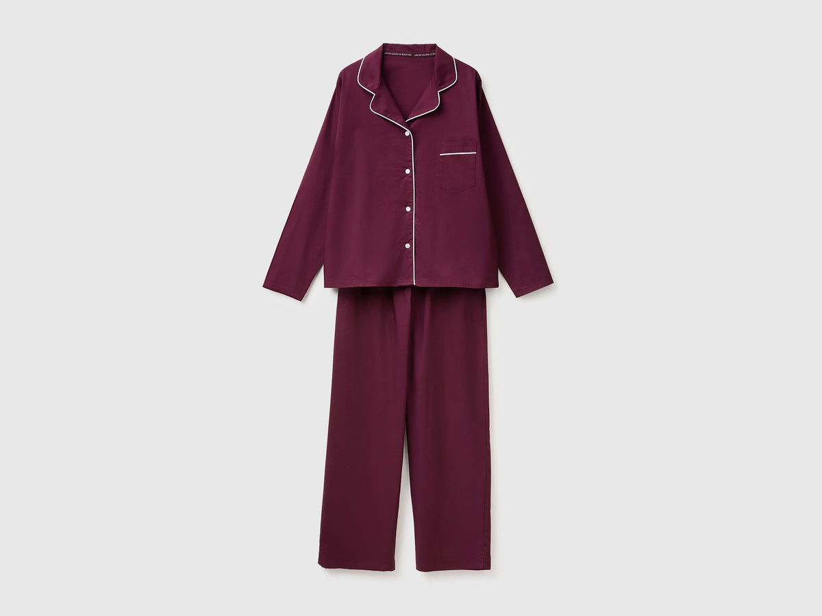 Benetton Burgundy Women 100% Cotton Long Open Pajamas SKU: 47QP3P015_901 Image 01