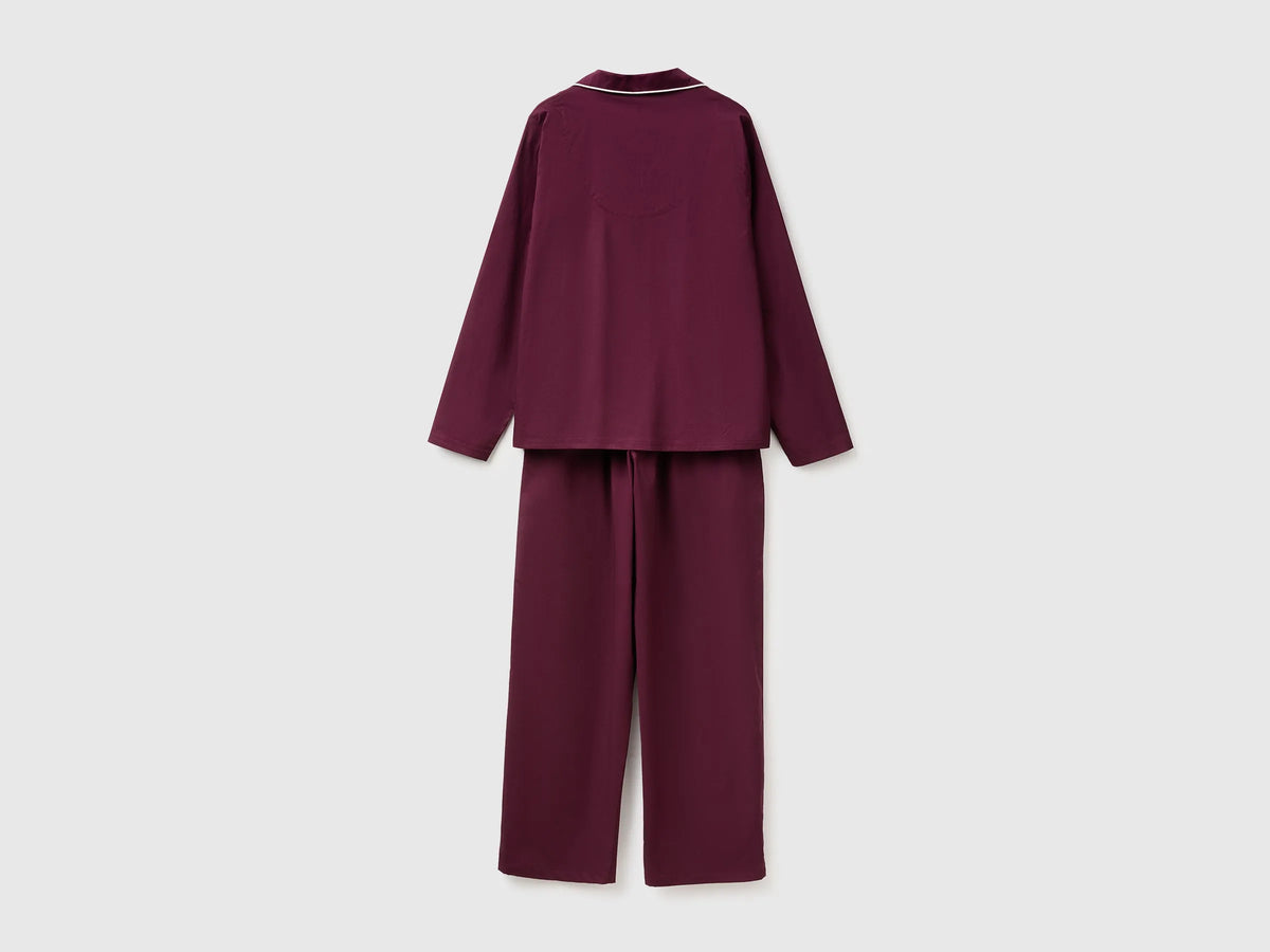 Benetton Burgundy Women 100% Cotton Long Open Pajamas SKU: 47QP3P015_901 Image 02