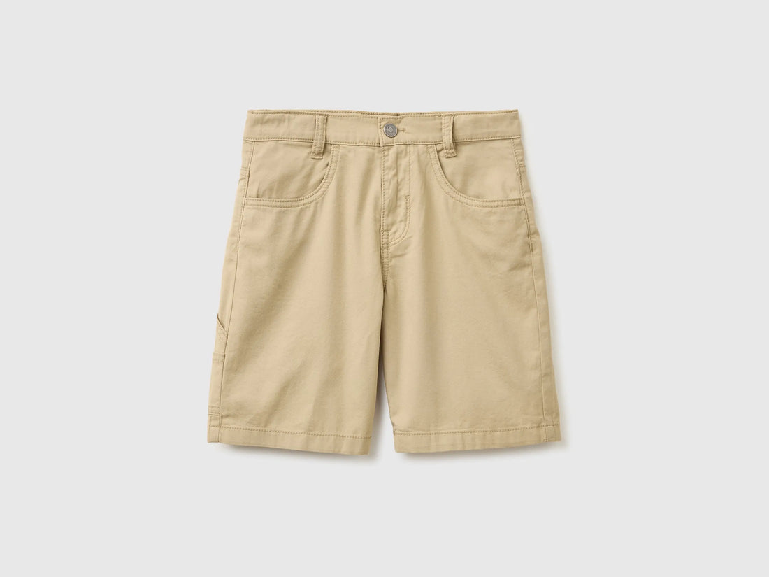 Benetton Beige Boys Lightweight Bermuda Shorts with Pockets SKU: 47RGC902U_00B Image 01