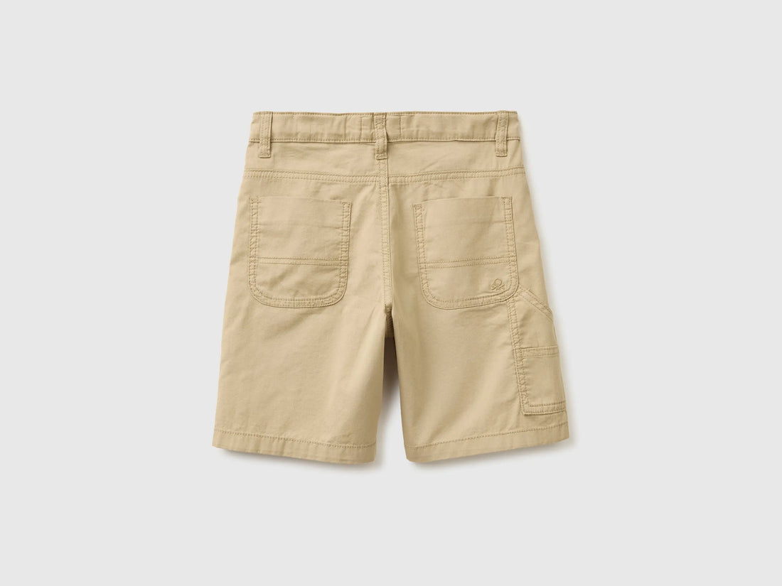Benetton Beige Boys Lightweight Bermuda Shorts with Pockets SKU: 47RGC902U_00B Image 02