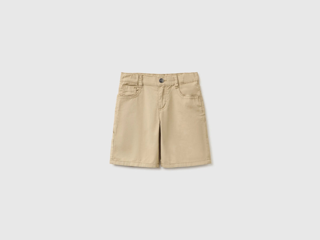 Benetton Beige Boys Lightweight Bermuda Shorts with Pockets SKU: 47RGG901Y_00B Image 01