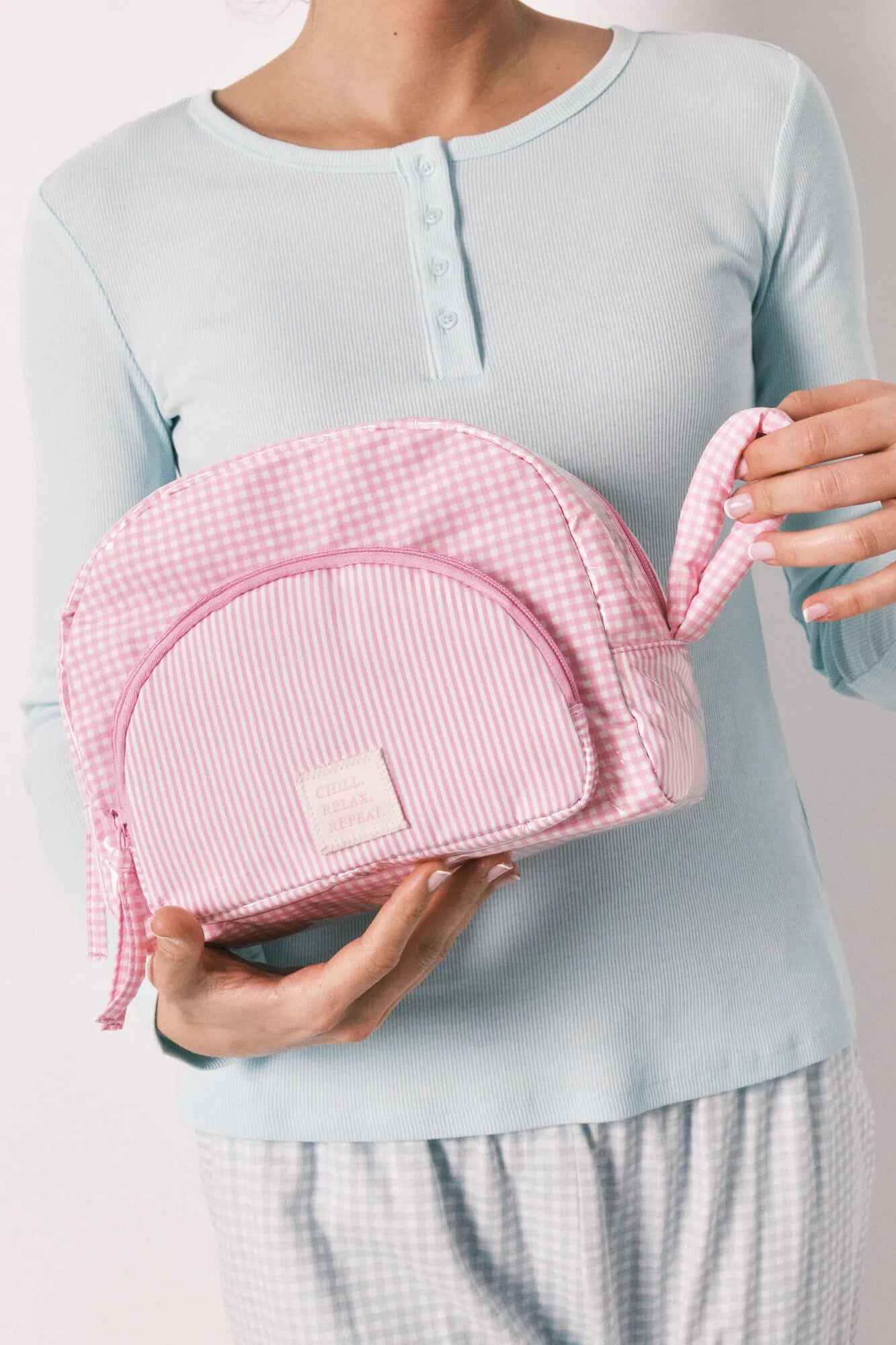 Women Secret Pink Women Pink Puffer Checked and Striped Vanity Case SKU: 4843052_70 Image 03