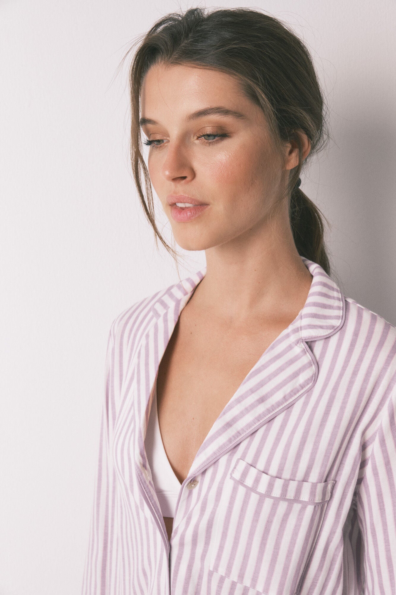 Women Secret_Orange_Long 100% Cotton Classic Pyjamas with Lilac Striped_4852095_64_05