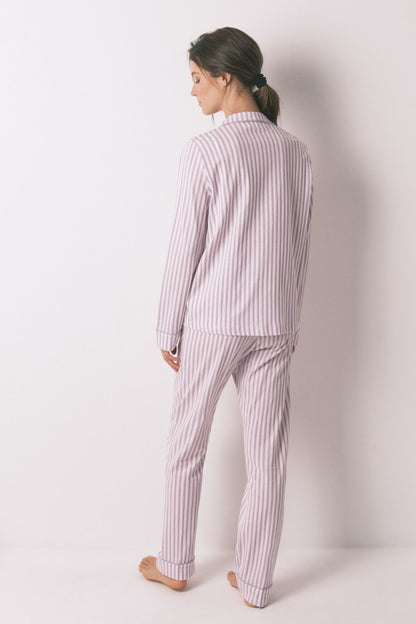 Women Secret_Orange_Long 100% Cotton Classic Pyjamas with Lilac Striped_4852095_64_06