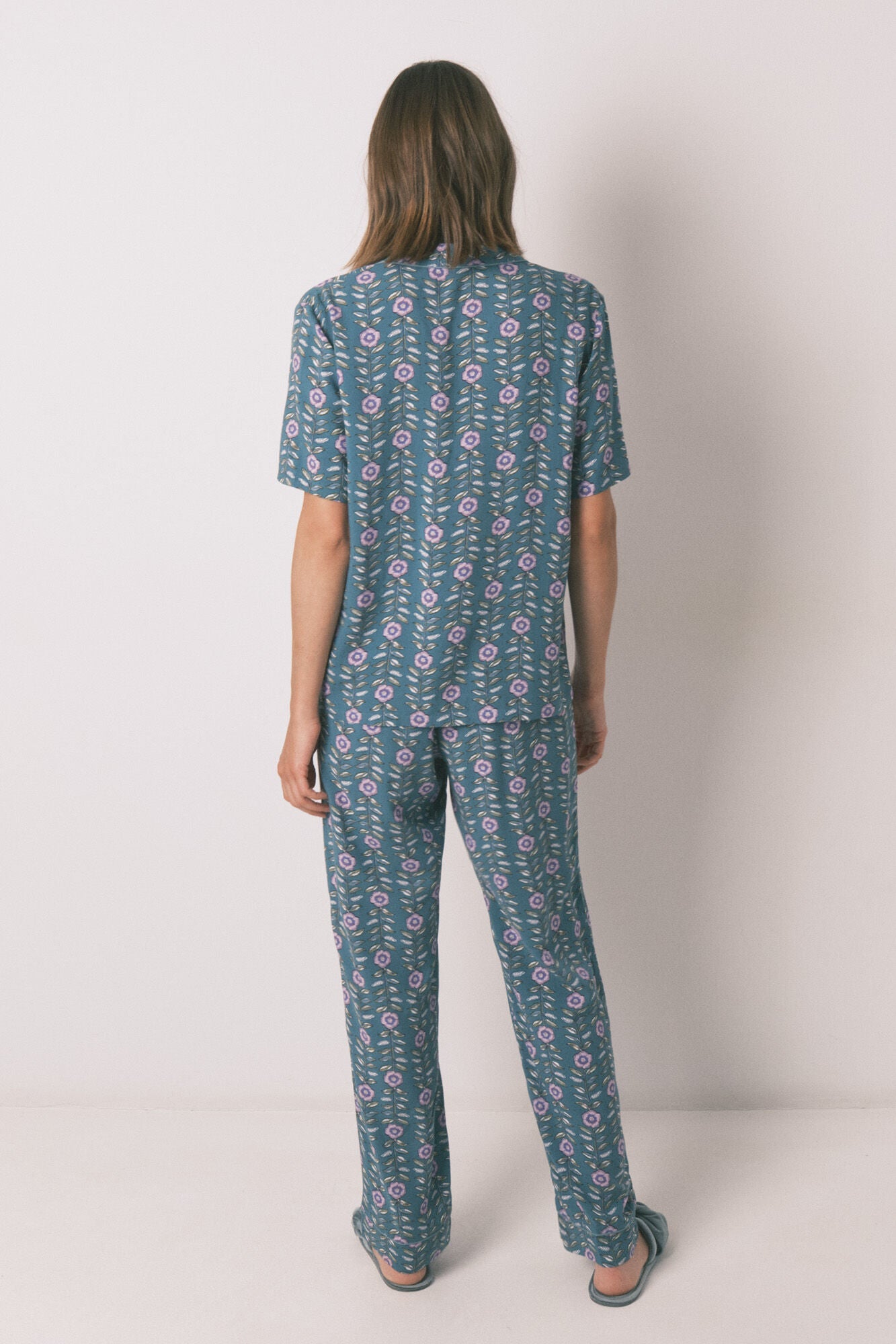 Women Secret_Green_Long Green Floral Classic Pyjamas_4852100_22_05