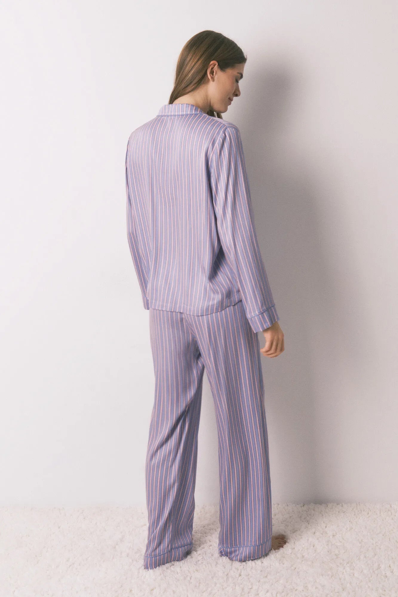 Women Secret_Red_Long Satin Striped Print Classic Pyjamas_4852103_64_07