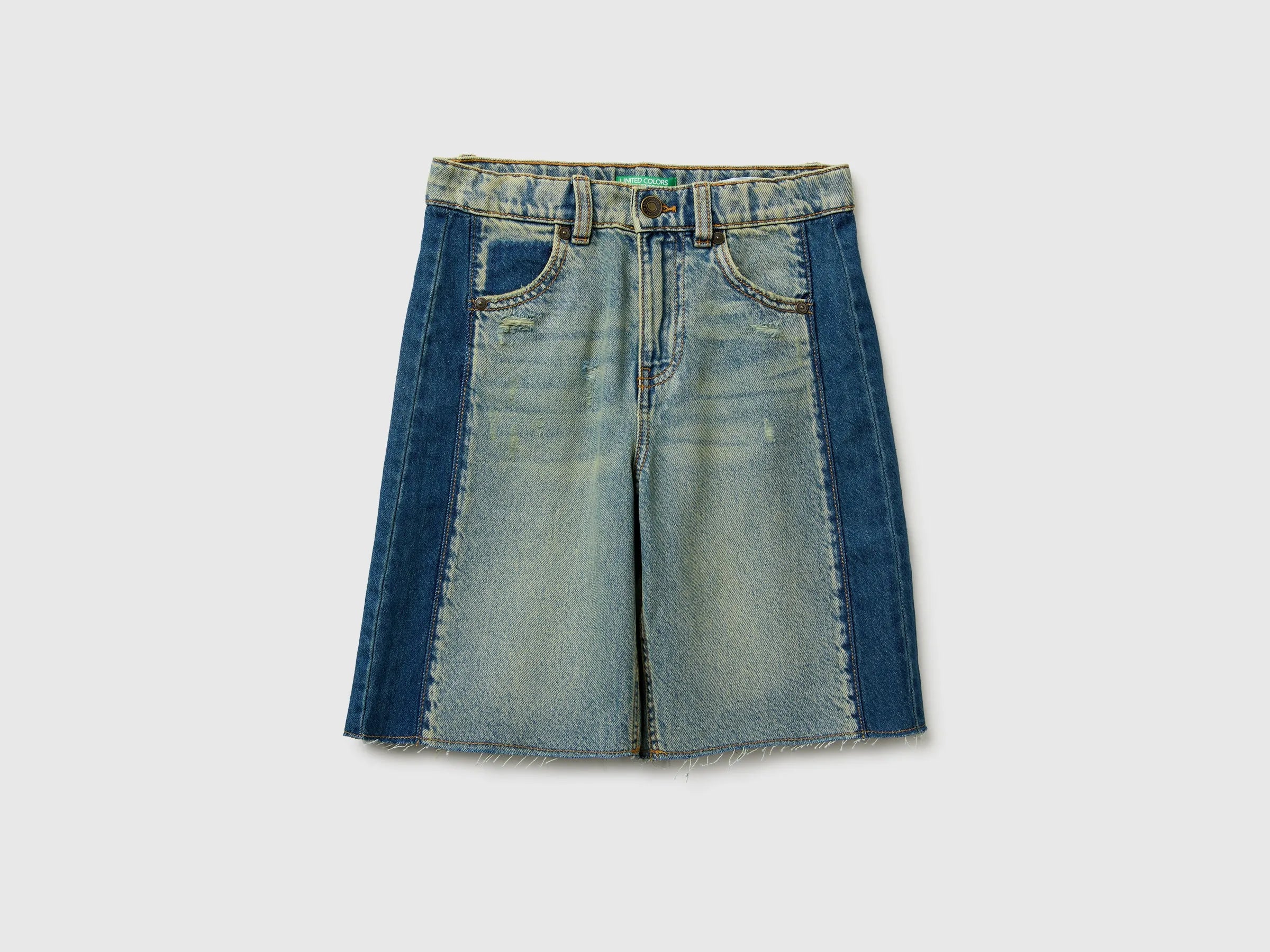 Benetton Blue Boys Two-Tone Denim Bermuda Shorts SKU: 488PC904U_901 Image 01