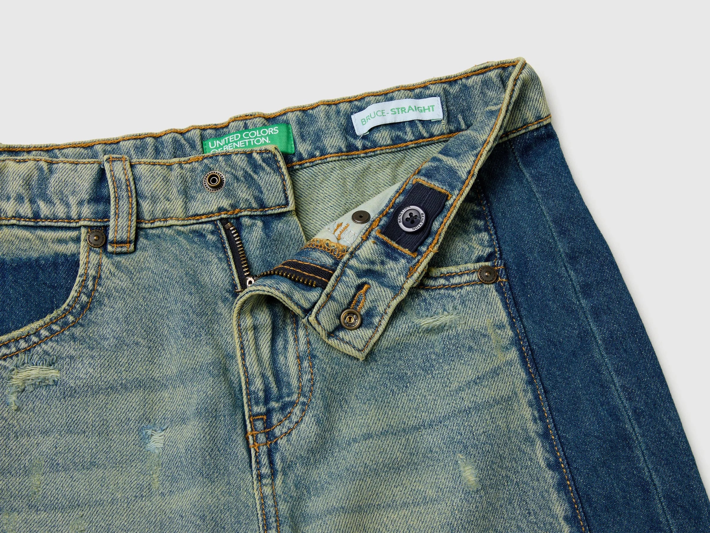 Benetton Blue Boys Two-Tone Denim Bermuda Shorts SKU: 488PC904U_901 Image 03