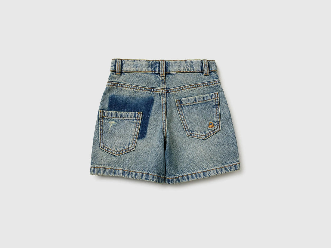 Benetton Blue Boys Used-Effect Denim Bermuda Shorts SKU: 488PG903E_901 Image 02