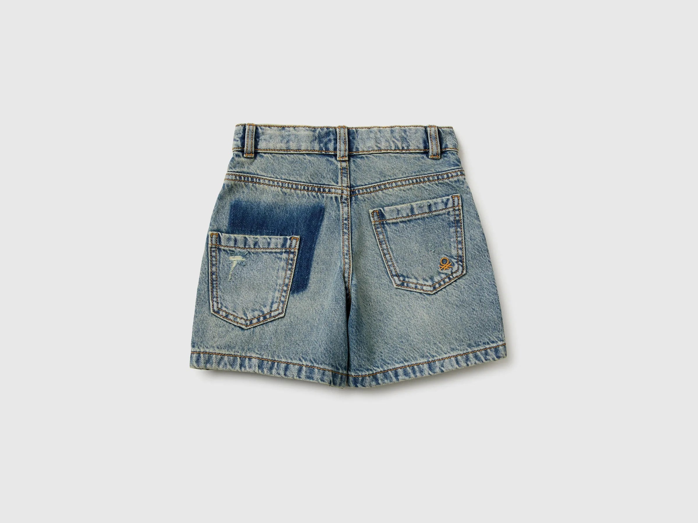 Benetton Blue Boys Used-Effect Denim Bermuda Shorts SKU: 488PG903E_901 Image 02