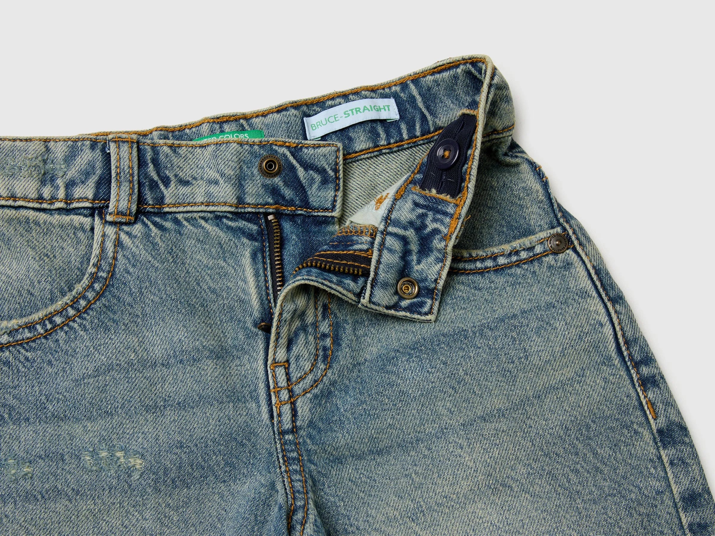 Benetton Blue Boys Used-Effect Denim Bermuda Shorts SKU: 488PG903E_901 Image 03