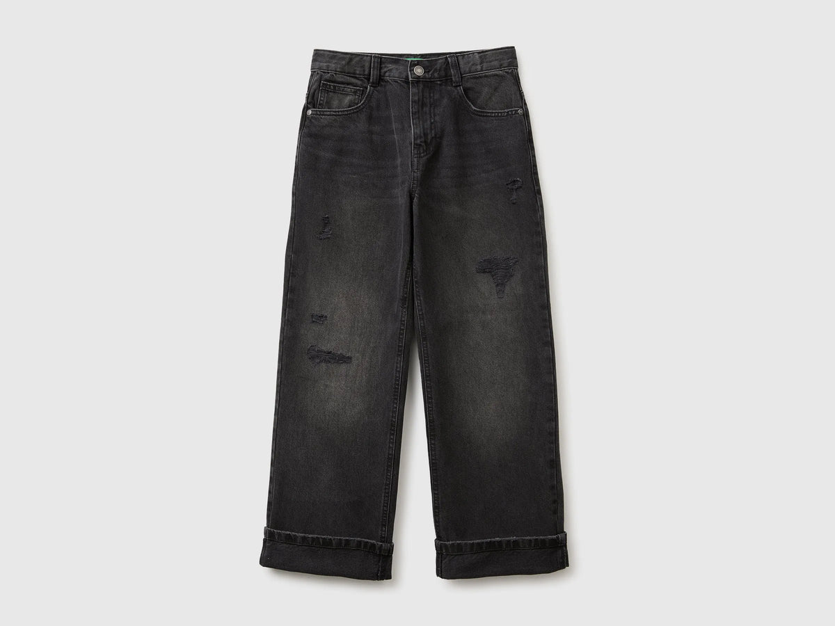 Benetton Black Boys Straight Fit Jeans with Tears SKU: 48G1CE051_800 Image 01