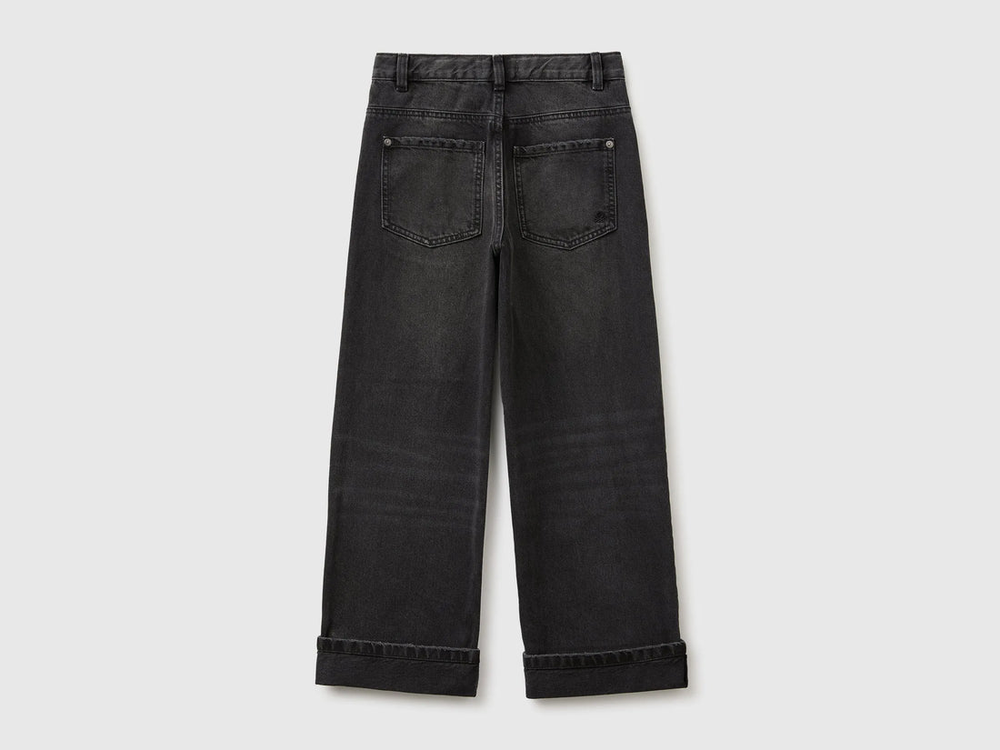 Benetton Black Boys Straight Fit Jeans with Tears SKU: 48G1CE051_800 Image 02