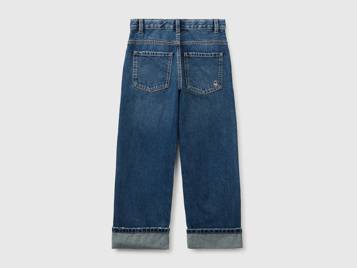 Benetton Blue Boys Straight Fit Jeans with Tears SKU: 48G1CE051_901 Image 02