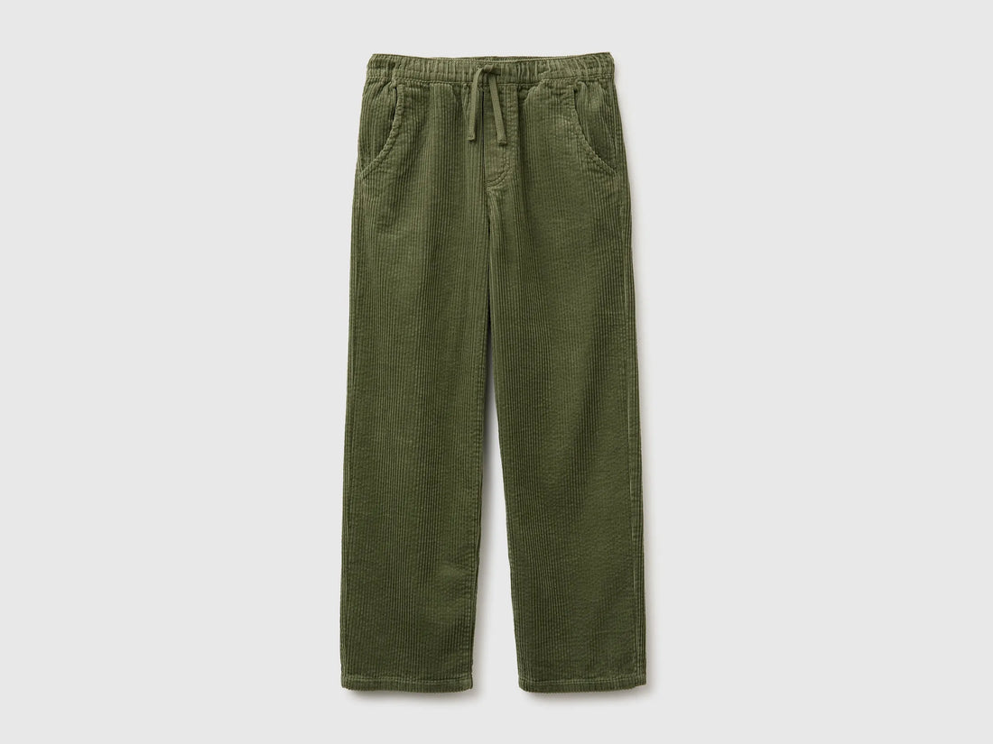 Benetton Military Green Boys Corduroy Trousers SKU: 48TWCF062_07N Image 01