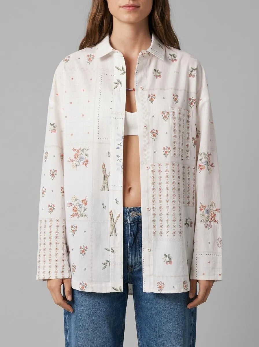 Women Secret White Print Women Floral Print Poplin Long Sleeve Shirt SKU: 4923663_97 Image 00